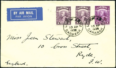Stamp of Sarawak 1938 (Apr 13) Envelope to England bearing 1934 1c 