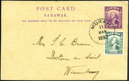 Stamp of Sarawak 1937 (Mar 11) 4c Postal stationery card (1934 issu