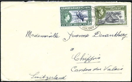 Stamp of Gilbert and Ellice Islands 1937 Envelope from Marikei to Switzerland with 1/2