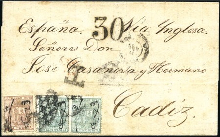 Stamp of Puerto Rico 1875 (Aug 27) Wrapper to Spain with 1874-76 50c (2