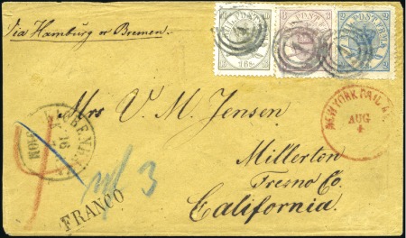 Stamp of Denmark 1864 (Jul 16) Envelope from Copenhagen to the USA 