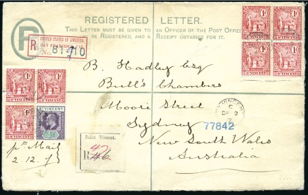 Stamp of St. Vincent 1907 Registered envelope from Bridgetown with 7 1/