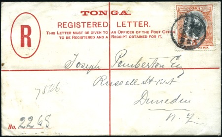 Stamp of Tonga 1900 Registered envelope to New Zealand with 1897 