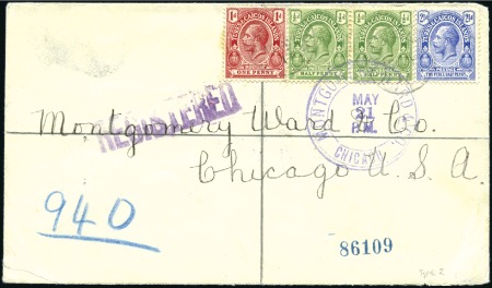 Stamp of Turks and Caicos Islands 1917 (May 10) Envelope sent registered to the USA 