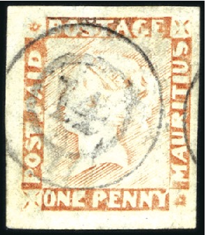 Stamp of Mauritius 1848-59 Post Paid 1d red, worn impression, pos.8, 