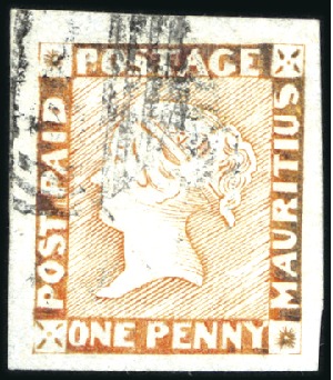 Stamp of Mauritius 1848-59 Post Paid 1d red-brown on bluish paper, wo