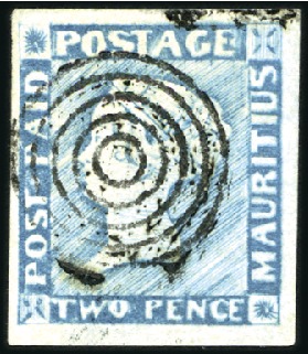 Stamp of Mauritius 1848-59 Post Paid 2d blue, worn impression, pos.1,