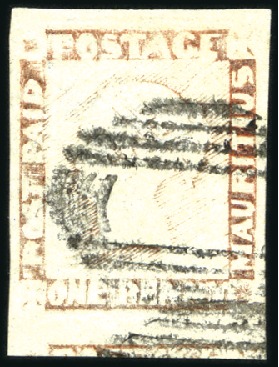 Stamp of Mauritius 1848-59 Post Paid 1d red on grey paper, latest imp