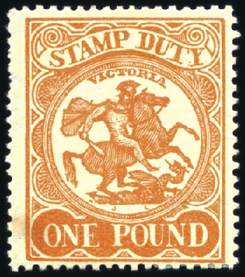 Stamp of Australia » Victoria 1884-96 Stamp Duty £1 orange on yellow perf.12 1/2