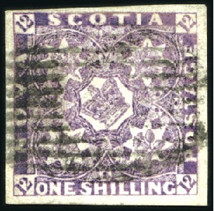 Stamp of Canada » Nova Scotia 1851-60 1s Purple, fine to large margins, oval gri