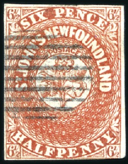 Stamp of Canada » Newfoundland 1857-64 6 1/2d Scarlet-Vermilion used, just touche