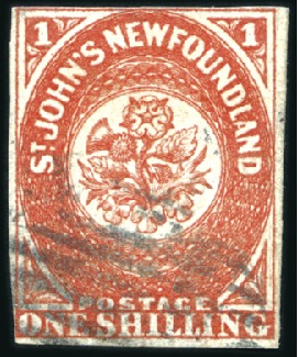 Stamp of Canada » Newfoundland 1857-64 1s Scarlet-Vermilion used, just cut into a