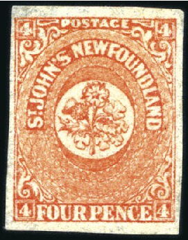 Stamp of Canada » Newfoundland 1860 4d Orange-Vermilion unused, fine to large mar