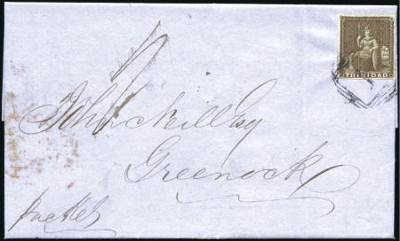 Stamp of Trinidad and Tobago 1852-58, Group of 4 covers with imperf. Britannia 