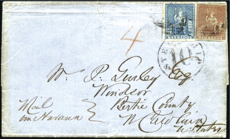 Stamp of Barbados 1861 (Mar 12) Entire to the USA with 1852-55 (4d) 