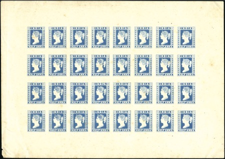 Stamp of India 1854 Proof of 1/2a dark blue in sheet of 32 with "