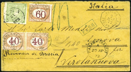 Stamp of Peru 1872 Cover to Italy franked 1d green tied by Lima