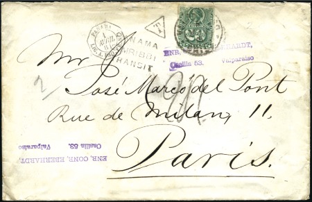 Stamp of Chile 1881 Cover to France with 20c green tied by Valpar
