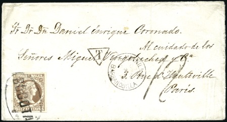Stamp of Colombia 1880 Cover to France with 10c brown tied by BOGOTA