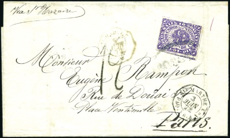 Stamp of Colombia 1872 Cover to France with 10c violet (touched at r