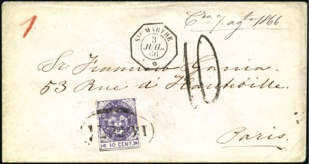 Stamp of Colombia 1866 Cover to France with 10c violet (touched at r