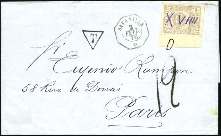 Stamp of Colombia 1876 Cover to France with 10c lilac, neat French P