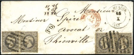 Stamp of Luxembourg 1857 Cover to France franked 1852 10c two pairs, M