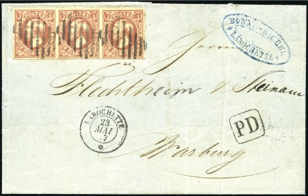 Stamp of Luxembourg 1857 Cover to Prussia franked 1852 1Sgr in strip o