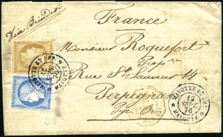 Stamp of Colonies françaises » Mayotte 1876 Lettre pour la France avec 25c +15c Cérès May