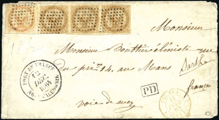 Stamp of Colonies françaises » Nouvelle-Calédonie 1864 Lettre pour la France avec 40c Aigle + 10c en
