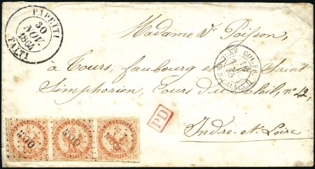 Stamp of Colonies françaises » Tahiti 1864 Lettre pour la France avec superbe bande de t