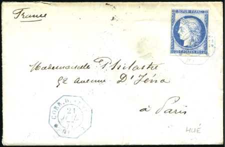 Stamp of Colonies françaises » Cochinchine 1877 Env. pour la France avec 25c Cérès (au filet