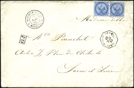 Stamp of Colonies françaises » Mayotte 1868 Env. pour la France avec 20c Aigle en paire o