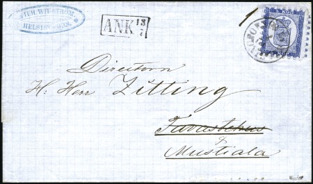 Stamp of Finland 1860 5k blue tied by Helsingfors 10/7 cds to 1865 