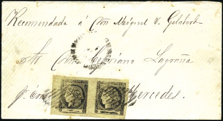 Stamp of Argentina 1860 CORRIENTES: 2c black on yellow in pair, very