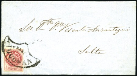 Stamp of Argentina 1863 5c red, large margins, tied by clear TUCUMAN
