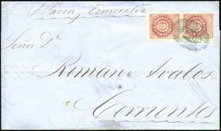 Stamp of Argentina 1864 "Narrow C" 5c rose red in pair, large margins