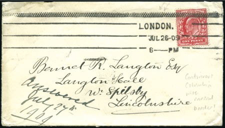 Stamp of Great Britain » King Edward VII 1909 (Jul 26) Envelope with KEVII 1d tied by 1909-