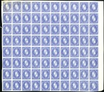 Stamp of Spain 1870 50M Ultramarine in part sheet of 80 and 100M 