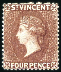 Stamp of St. Vincent 1885-93 4d Red Brown, mint, very fine (SG £950)