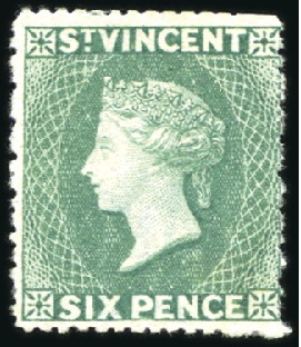 Stamp of St. Vincent 1872-75 6d Dull Blue Green, unused no gum, slightl