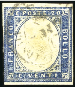 Stamp of Italian States » Sardinia 1855-62 20C celeste grigiastro with rare variety: