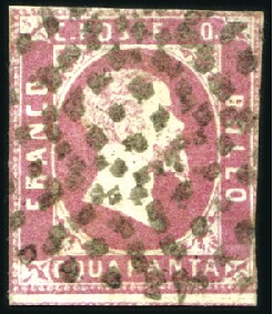 Stamp of Italian States » Sardinia 1851 40C rose, used, faults but rare adhesive, cer