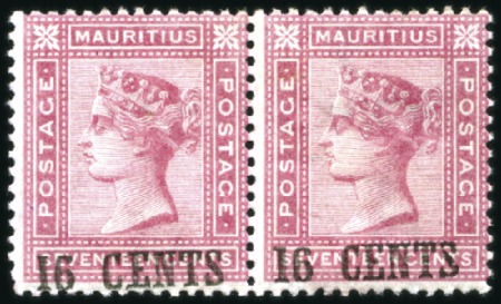 Stamp of Mauritius 1883 16c on 17c horizontal pair, mint hinge remain