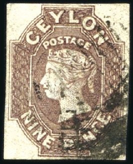 Stamp of Ceylon 1857-59 9d Lilac Brown imperf. with indistinct can