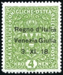 Stamp of Italy » Italian Occupations WWI » Venezia-Giulia 1918 2K blue, hinge remainder, sign.Szekula, 3K re