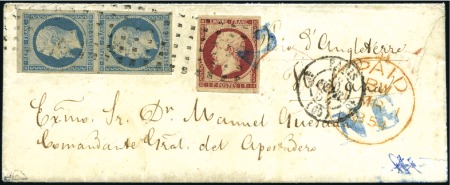 Stamp of France 1854 1F Empire +25c Présidence en paire oblitérés 