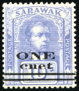 Stamp of Sarawak 1923 1c on 10c Dull Blue with "cnet" variety (pos.
