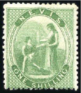 Stamp of St. Kitts-Nevis » Nevis 1866-70 1s Green perf.15 mint, very fine (SG £850)