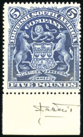 Stamp of Rhodesia 1898-1908 £5 Deep Blue with bottom sheet margin, u